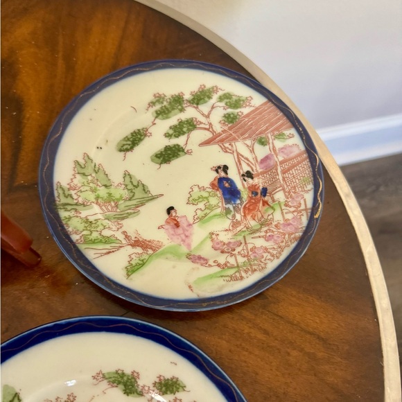 5 Vintage Japanese Hand Painted Porcelain Luncheon Plates With Geisha Girl Decor - Picture 7 of 11